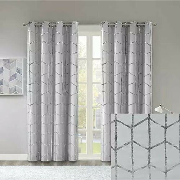 Intelligent Design Raina Blackout Metallic Print Grommet Top Window Curtain - Picture 5 of 10